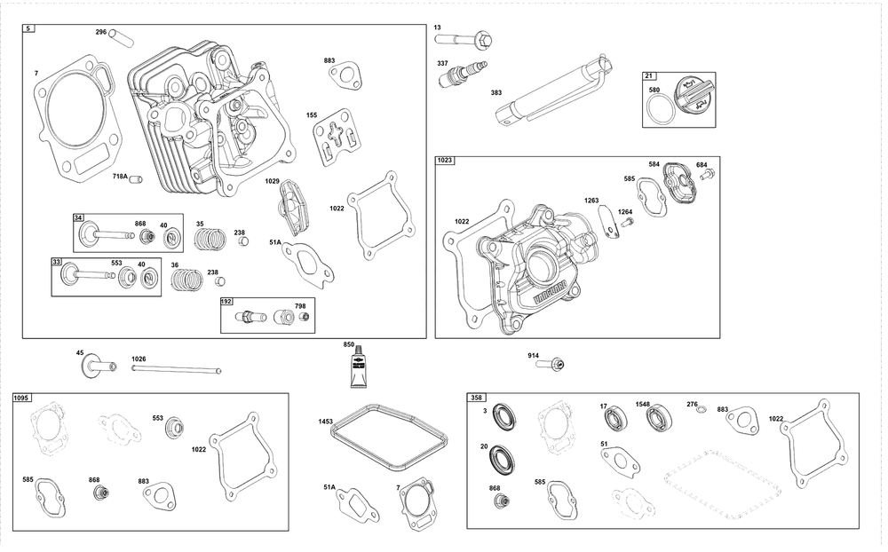 Cylinder Head Group Diagram and Parts List for 10V332-0041-F1  Briggs and Stratton Engine